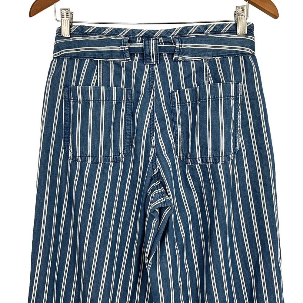 American Eagle Outfitters Size 4 Wide Leg Pants Blue Striped High Rise Tie - Picture 6 of 11